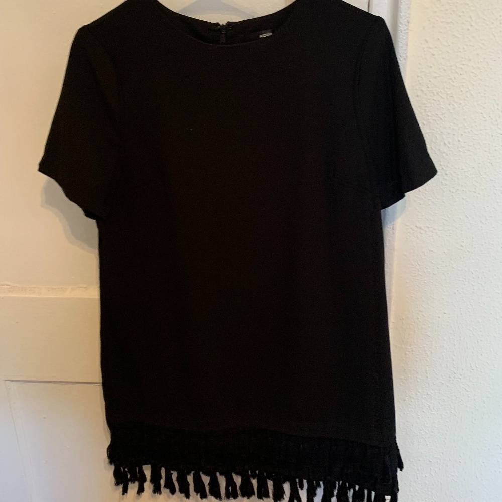 AQUA Black Mini Fringe Dress